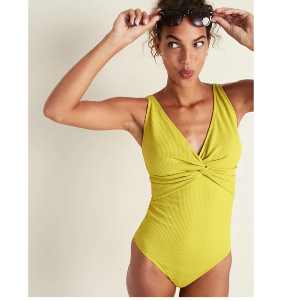 NWT Old Navy "Out on a Lime" Twist-Front Swimsuit
